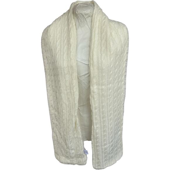 Womens White Long Scarf Chunky Cable Knit Reversible Faux Shearling Winter Warm - Picture 3 of 8